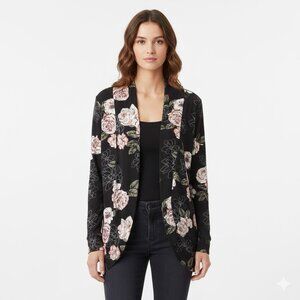 Black Cardigan with Pink Floral Design